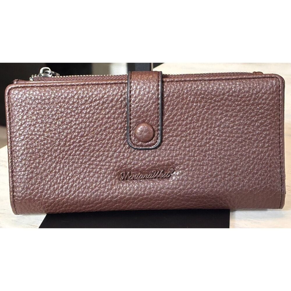 Montana West Dark Brown Pebbled Leather Long Bifold Wallet